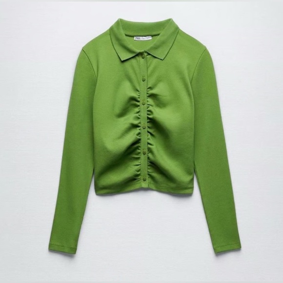 Zara Ribbed Ruched Button-Up ~ Small - Picture 1 of 10